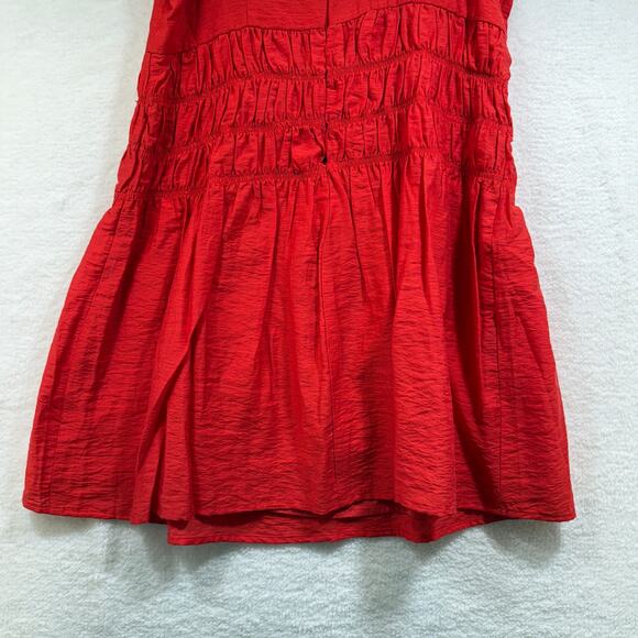 Lost + Wander Red Orange Smocked Drop Waist Babydoll Mini Dress Sz Small - Picture 5 of 12